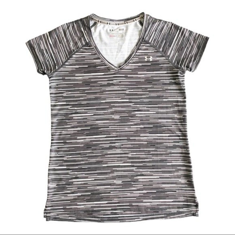Under Armour Womens Marled Athletic Top Tshirt size Small Black White Gray